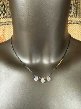 Jes MaHarry ”Tears of Joy” moonstone Sterling Silver and 14k gold necklace. NWT!